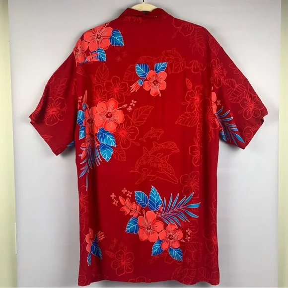 Cabali Men Hawaiian Shirt Red XXL Hibiscus Floral Cruise Tropical Short Sleeves - Picture 4 of 4